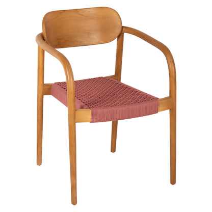 Armchair Oslo Hm9636.06 Teak Wood In Natural & Pink Rope 55x54x80hcm.