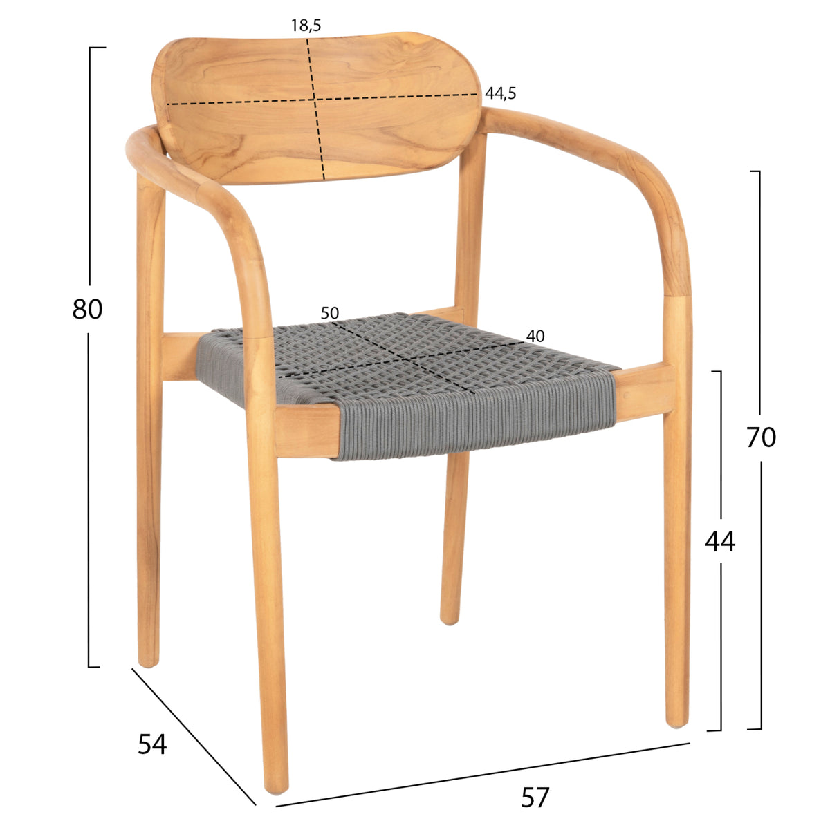 Armchair Oslo Hm9636.08 Teak Wood In Natural & Rope--b'rated 55x54x80hcm.