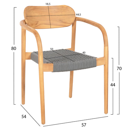 Armchair Oslo Hm9636.08 Teak Wood In Natural & Rope--b'rated 55x54x80hcm.