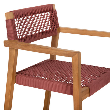 Armchair Charlotte Hm9637.06 Teak Wood In Natural & Pink Rope 59x54x83hcm.