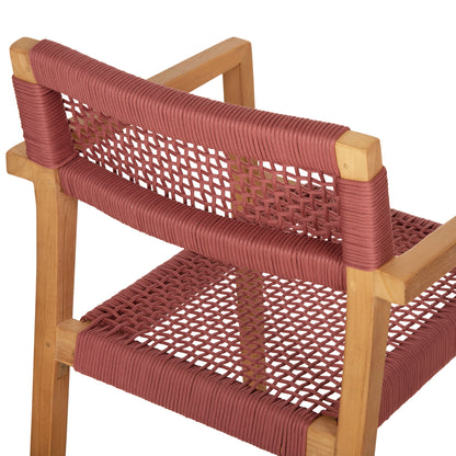 Armchair Charlotte Hm9637.06 Teak Wood In Natural & Pink Rope 59x54x83hcm.