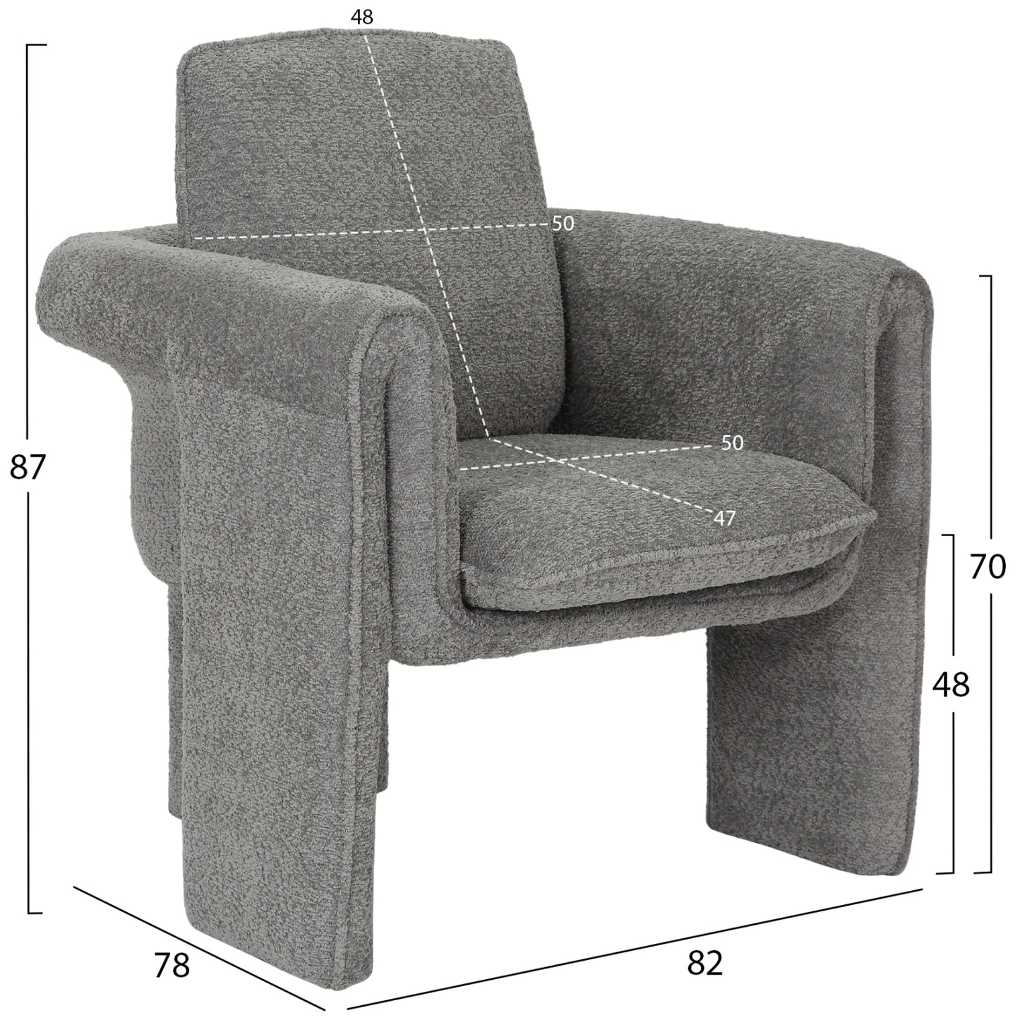 Armchair Crusher Hm9681.01 Grey Boucle Fabric-metal Frame 82x78x87hcm.