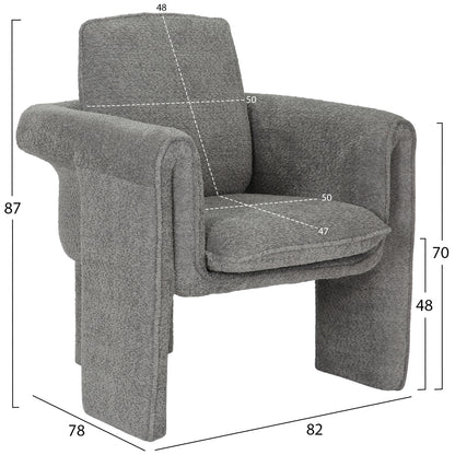 Armchair Crusher Hm9681.01 Grey Boucle Fabric-metal Frame 82x78x87hcm.