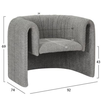 Armchair Riker Hm9682.01 Metal Frame-grey Boucle Fabric 92x74x69hcm.
