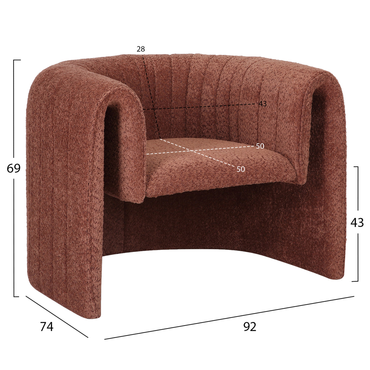 Armchair Riker Hm9682.02 Metal Frame-brick Red Boucle Fabric 92x74x69hcm.