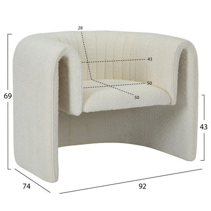 Armchair Riker Hm9682.04 Metal Frame-white Boucle Fabric 92x74x69hcm.