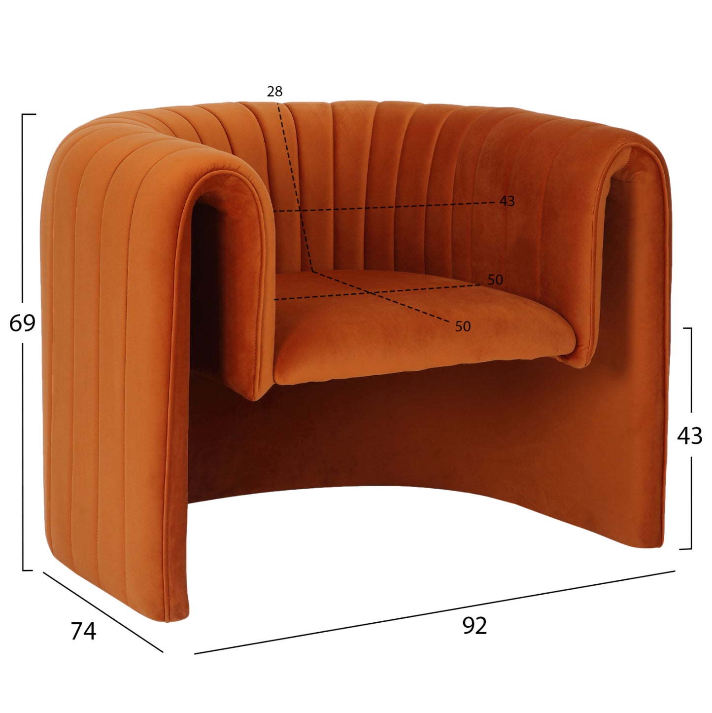 Armchair Riker Hm9682.05 Metal Frame-orange Velvet 92x74x69hcm.