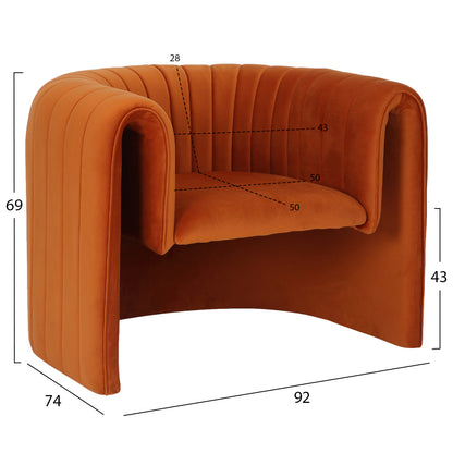 Armchair Riker Hm9682.05 Metal Frame-orange Velvet 92x74x69hcm.