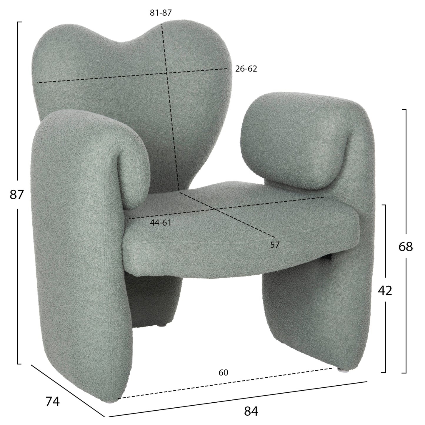 Dining Armchair Hartt Hm9777.07 Pistachio Green Teddy Fabric 84x74x87hcm.