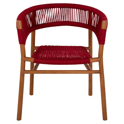 Dining Armchair Irving Hm9797 Teak Wood In Natural Color And Burgundy Red Rope 60x55x75hcm.