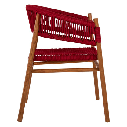 Dining Armchair Irving Hm9797 Teak Wood In Natural Color And Burgundy Red Rope 60x55x75hcm.