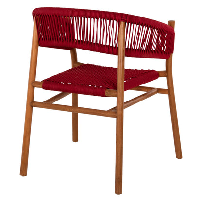 Dining Armchair Irving Hm9797 Teak Wood In Natural Color And Burgundy Red Rope 60x55x75hcm.