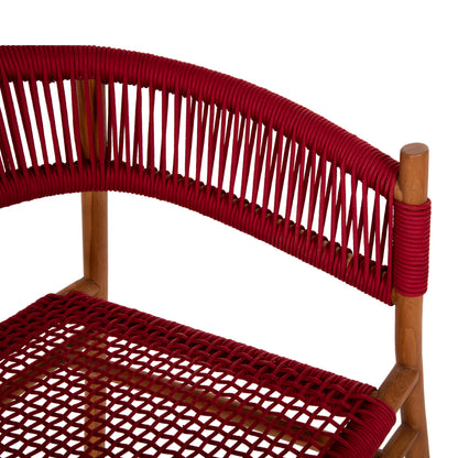 Dining Armchair Irving Hm9797 Teak Wood In Natural Color And Burgundy Red Rope 60x55x75hcm.
