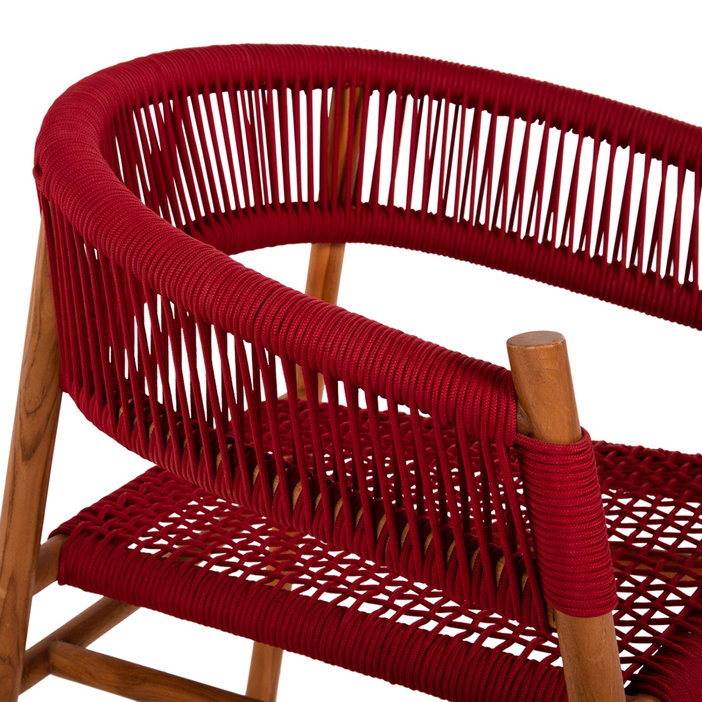 Dining Armchair Irving Hm9797 Teak Wood In Natural Color And Burgundy Red Rope 60x55x75hcm.