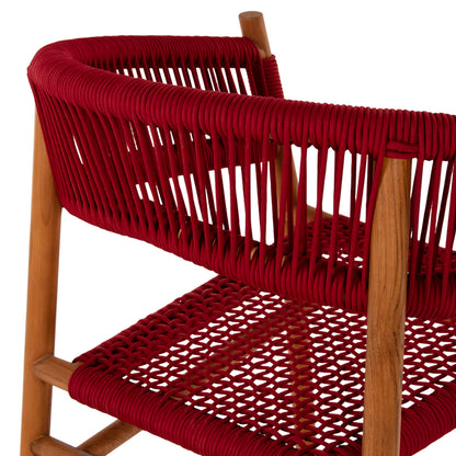 Dining Armchair Irving Hm9797 Teak Wood In Natural Color And Burgundy Red Rope 60x55x75hcm.
