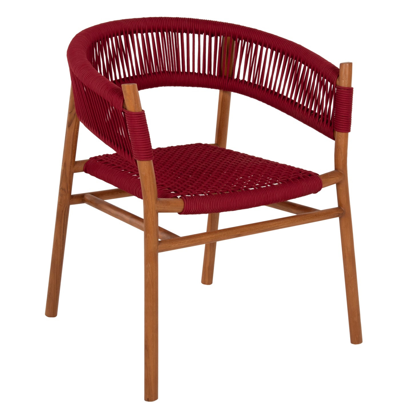 Dining Armchair Irving Hm9797 Teak Wood In Natural Color And Burgundy Red Rope 60x55x75hcm.