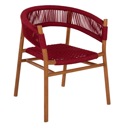 Dining Armchair Irving Hm9797 Teak Wood In Natural Color And Burgundy Red Rope 60x55x75hcm.