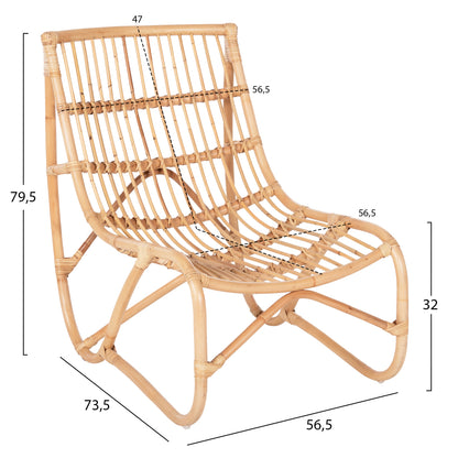 Armchair Grinn Hm9815.01 Rattan Rods In Natural Color 56.5x73.5x79.5h Cm.