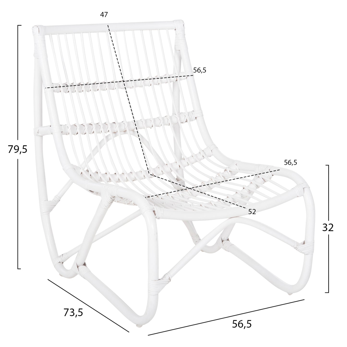 Armchair Grinn Hm9815.03 Rattan Rods In White Color 56.5x73.5x79.5h Cm.
