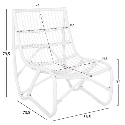 Armchair Grinn Hm9815.03 Rattan Rods In White Color 56.5x73.5x79.5h Cm.