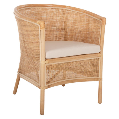 Armchair Apron Hm9818 Perforated Rattan In Natural Color-white Cushion 75x70x85hcm.