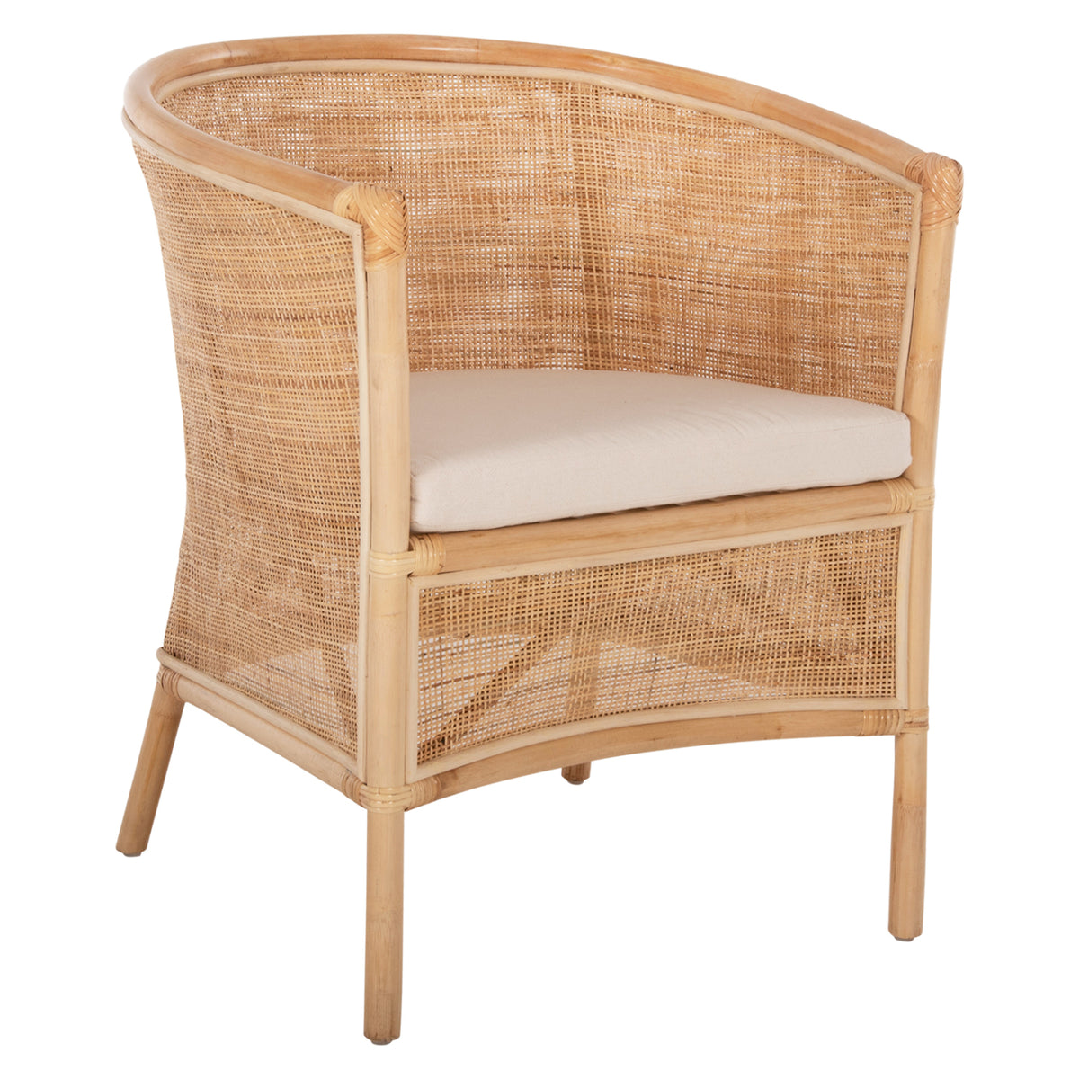 Armchair Apron Hm9818 Perforated Rattan In Natural-white Cushion--b'rated 75x70x85hcm.