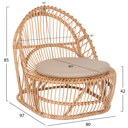 Armchair Entropy Hm9840.01 Rattan In Natural-ecru Cushion 80x97x85hcm.