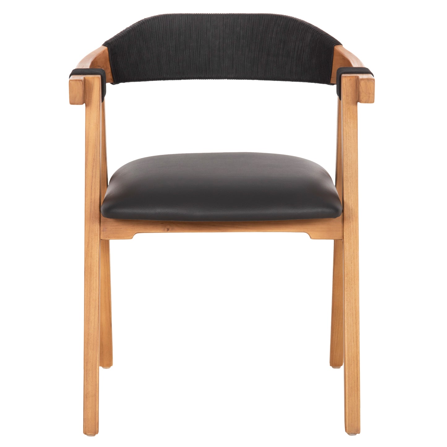 Dining Armchair Rimini Hm9867.02 Teak Wood In Natural-black Rope & Pu Seat 60x61x76hcm.