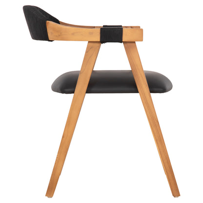 Dining Armchair Rimini Hm9867.02 Teak Wood In Natural-black Rope & Pu Seat 60x61x76hcm.