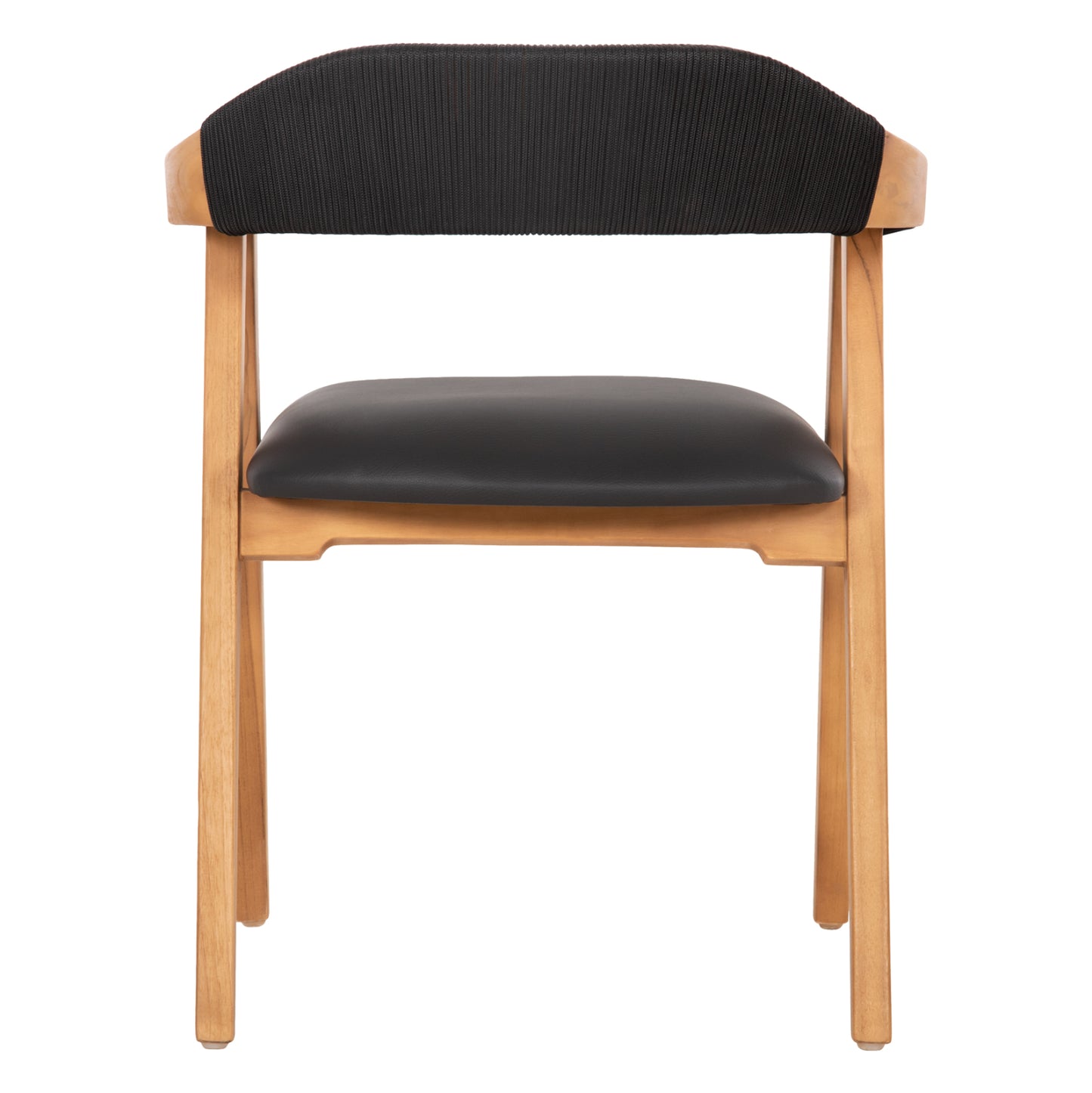 Dining Armchair Rimini Hm9867.02 Teak Wood In Natural-black Rope & Pu Seat 60x61x76hcm.