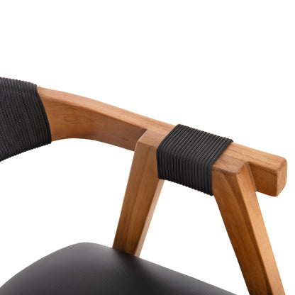Dining Armchair Rimini Hm9867.02 Teak Wood In Natural-black Rope & Pu Seat 60x61x76hcm.