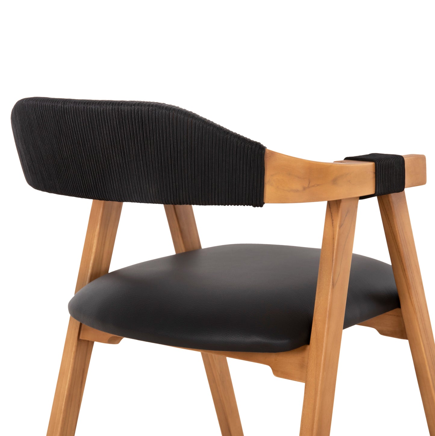 Dining Armchair Rimini Hm9867.02 Teak Wood In Natural-black Rope & Pu Seat 60x61x76hcm.