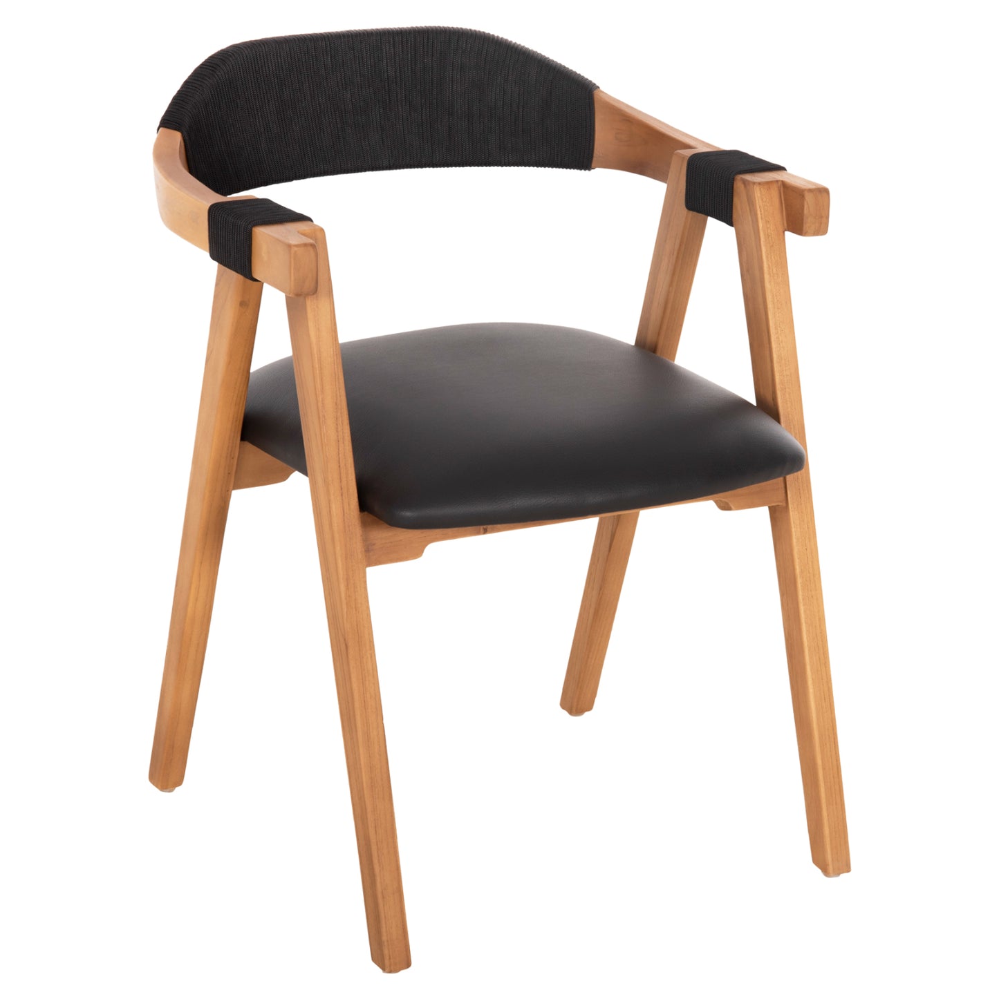 Dining Armchair Rimini Hm9867.02 Teak Wood In Natural-black Rope & Pu Seat 60x61x76hcm.