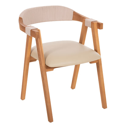 Dining Armchair Rimini Hm9867.07 Teak Wood In Natural-beige Rope & Pu Seat 60x61x75,5hcm.
