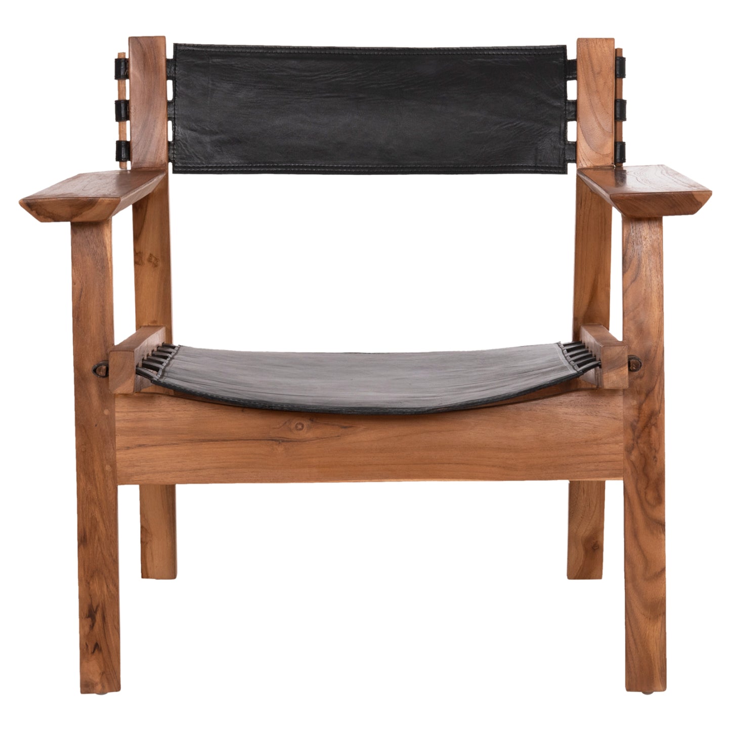 Armchair Konna Hm9928.01 Teak Wood In Natural-cow Leather In Black 80x64x73hcm