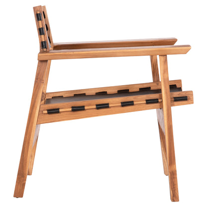 Armchair Konna Hm9928.01 Teak Wood In Natural-cow Leather In Black 80x64x73hcm
