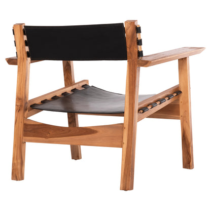 Armchair Konna Hm9928.01 Teak Wood In Natural-cow Leather In Black 80x64x73hcm