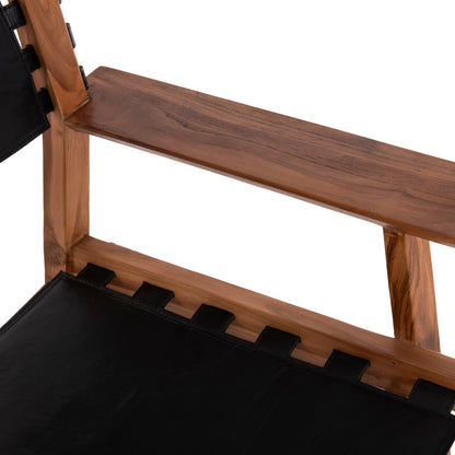 Armchair Konna Hm9928.01 Teak Wood In Natural-cow Leather In Black 80x64x73hcm