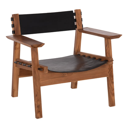 Armchair Konna Hm9928.01 Teak Wood In Natural-cow Leather In Black 80x64x73hcm