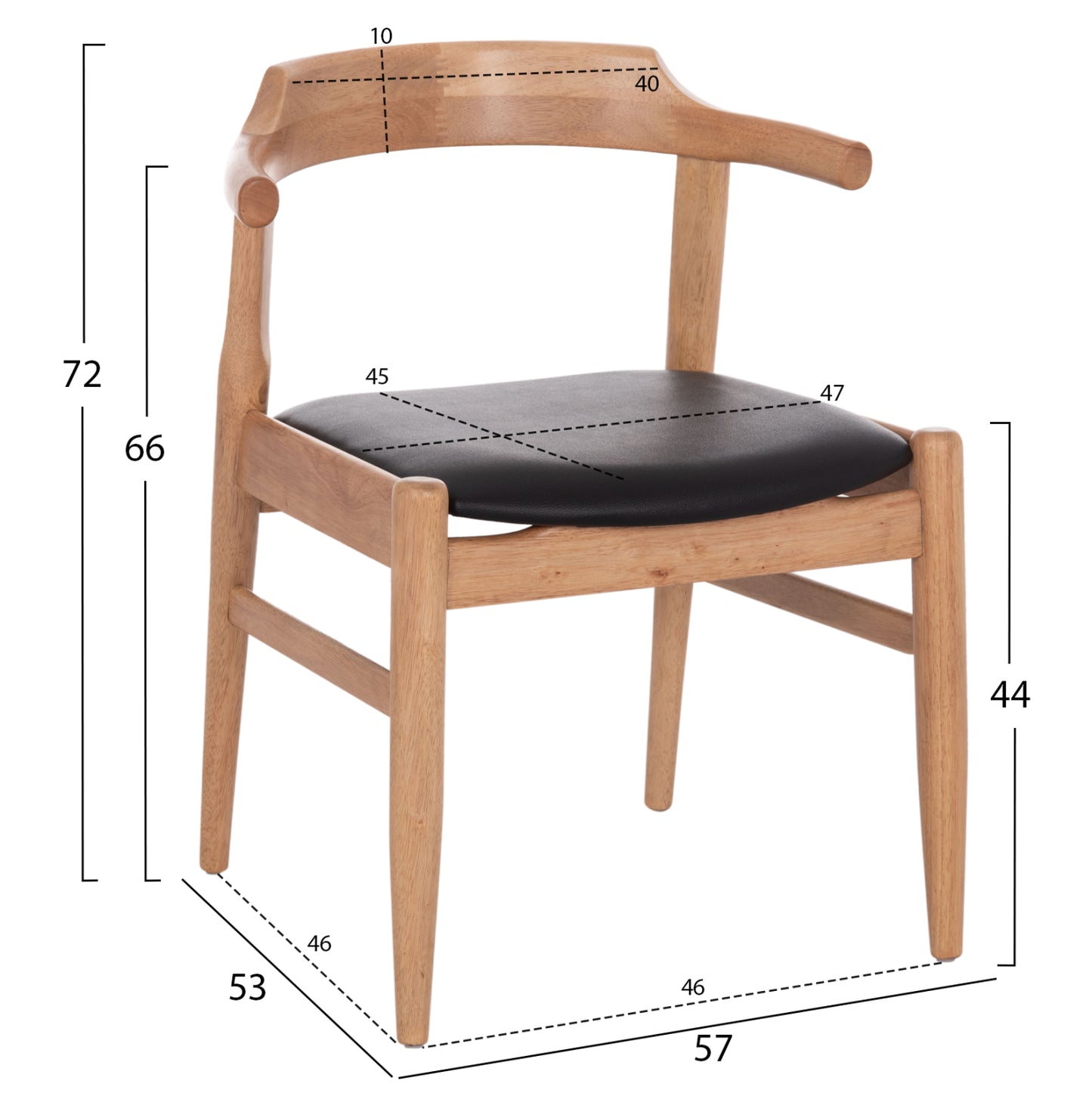 Dining Chair Cersei Hm9946.01 Rubberwood In Light Oak & Pu In Black 57x53x72hcm.