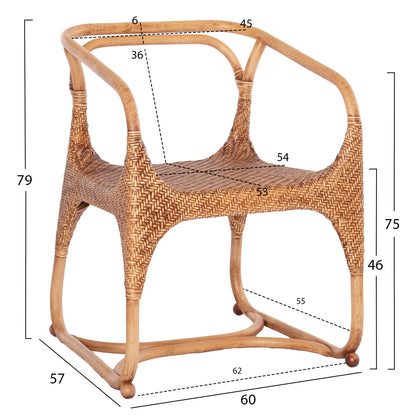 Armchair Relik Hm9955.02 Natural Rattan-walnut Color 60x57x79hcm.