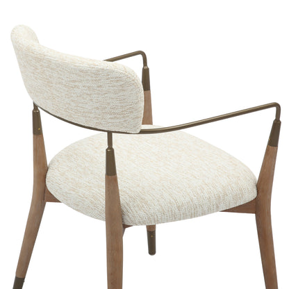 Dining Armchair Roy Hm9978.01 Beech Wood Legs-metal Arms-fabric In Ecru Color 51x48x77,5hcm.