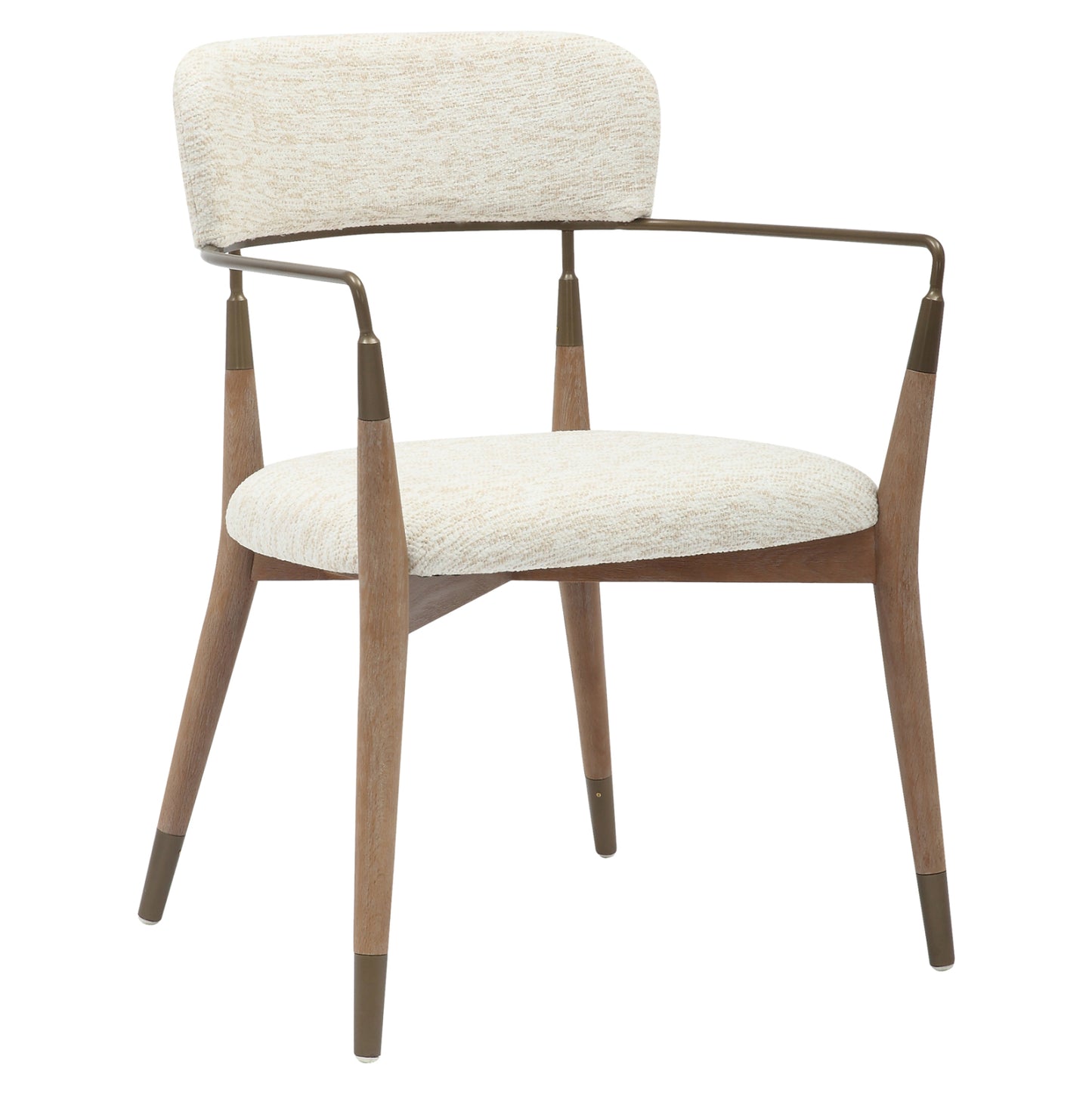 Dining Armchair Roy Hm9978.01 Beech Wood Legs-metal Arms-fabric In Ecru Color 51x48x77,5hcm.