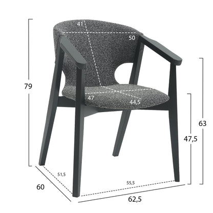 Dining Armchair Yeger Hm9995.01 Beech Wood In Black-dark Grey Fabric 59x58x78hcm.