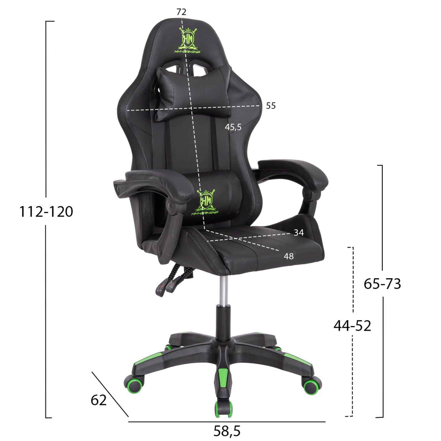 Gaming Armchair Darren Hm1203.03 Black-green Pvc 58.5x100x120hcm.