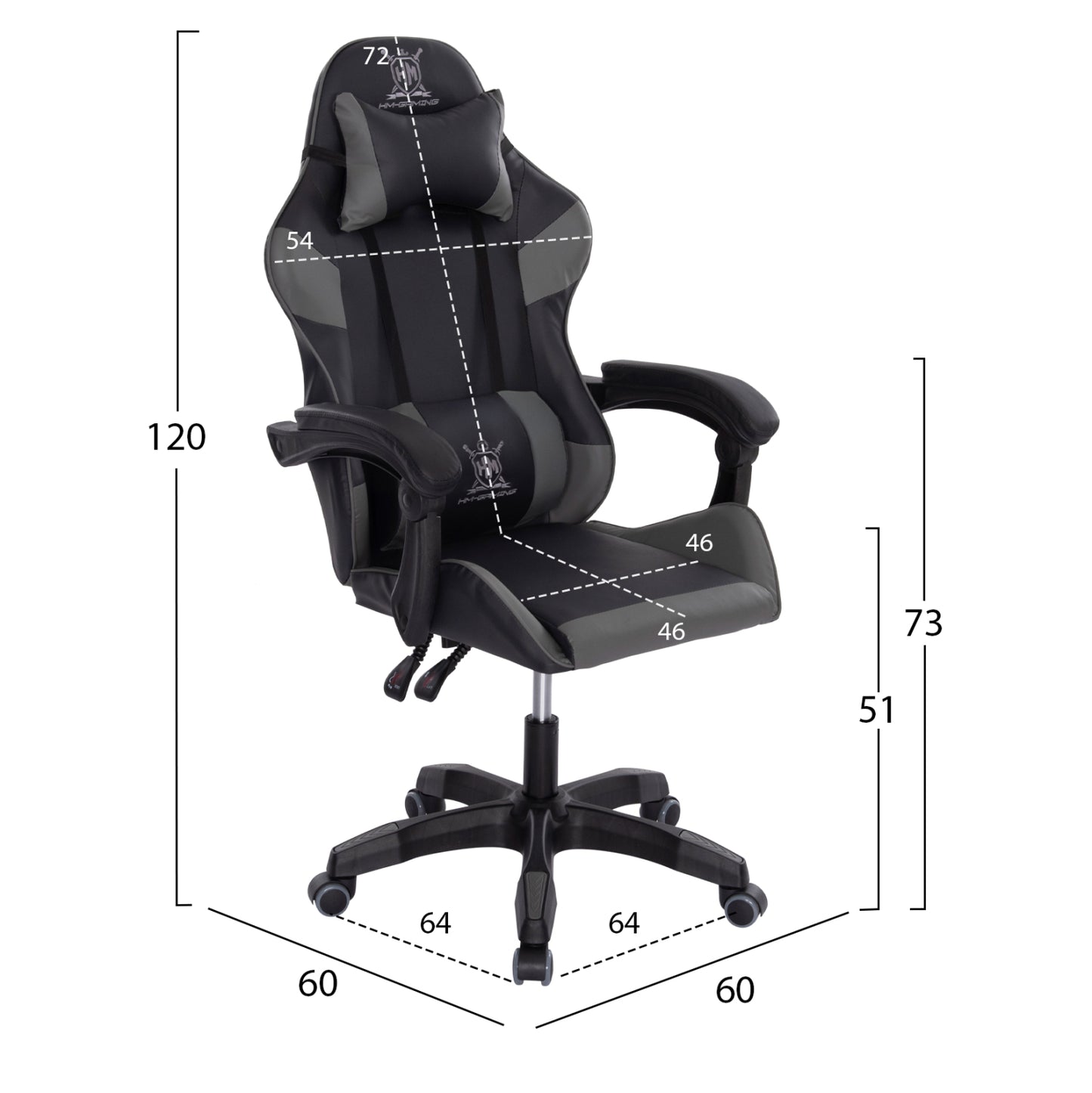 Gaming Armchair Darren Hm1203.10 Black-grey Pvc 60x60x120hcm.