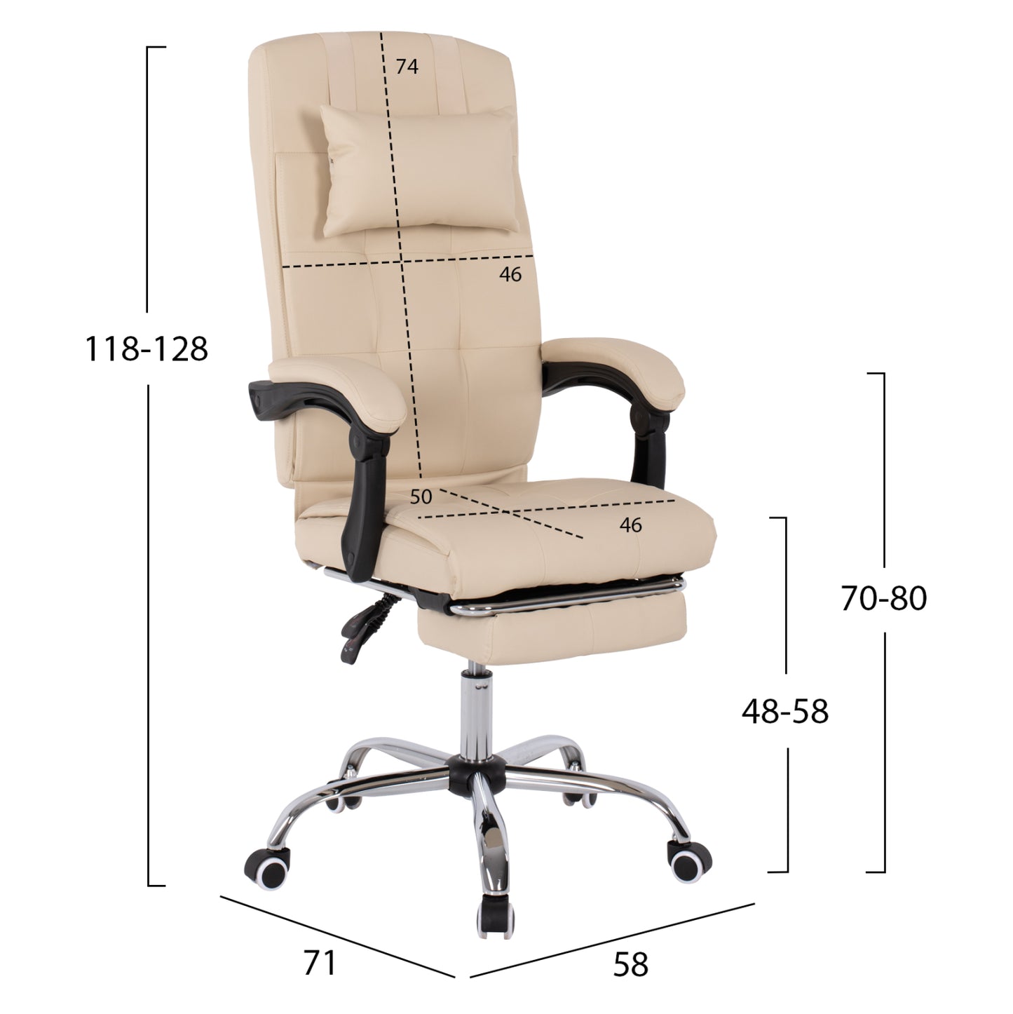 Executive Office Chair Hm1057.12 Beige With Folding Footrest 58x71x128hcm.