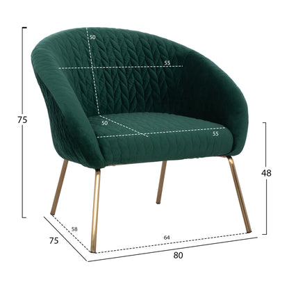 Hm8549.03 Armchair Joyce, Cypress Green Velvet, Metallic Legs