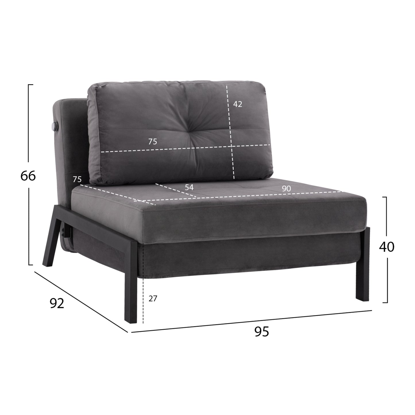 Hm3078.11 Armchair Bed, Velvet Grey, 95x92x66cm