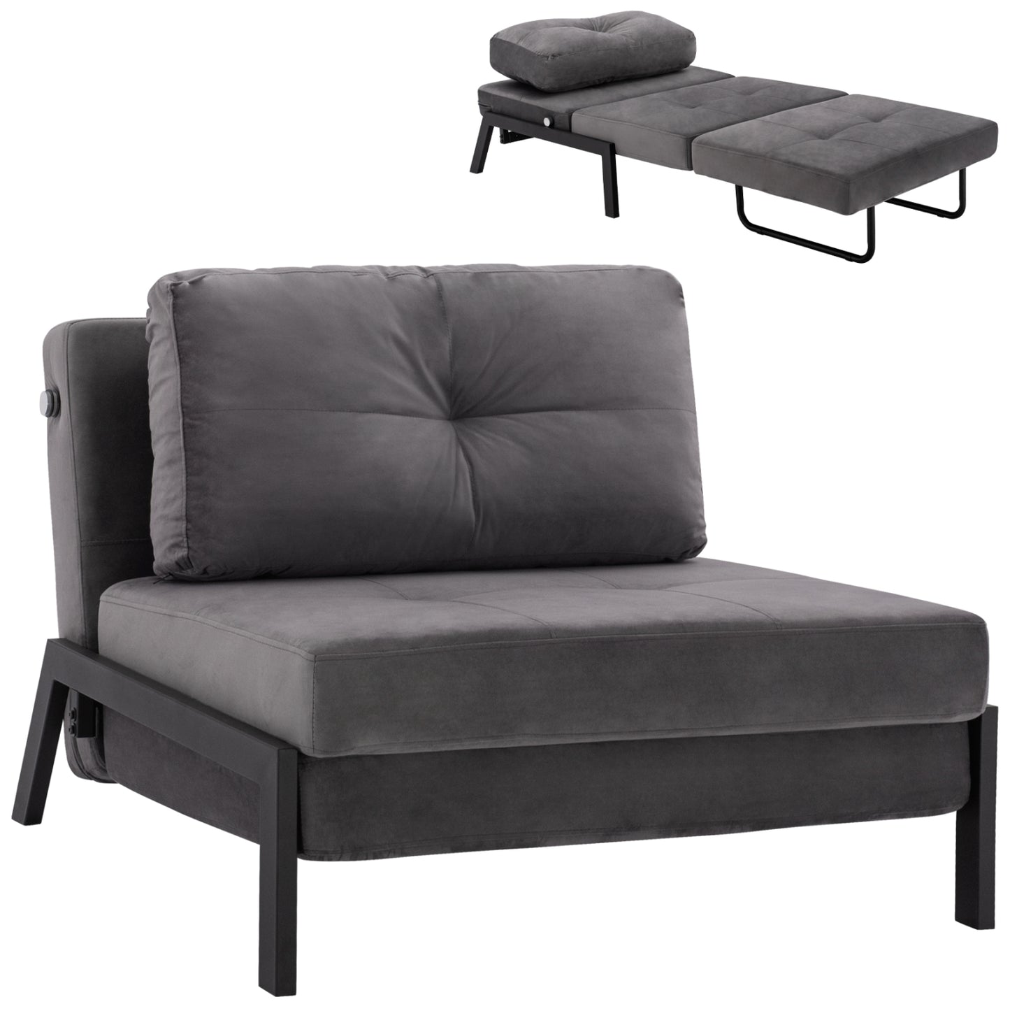 Hm3078.11 Armchair Bed, Velvet Grey, 95x92x66cm